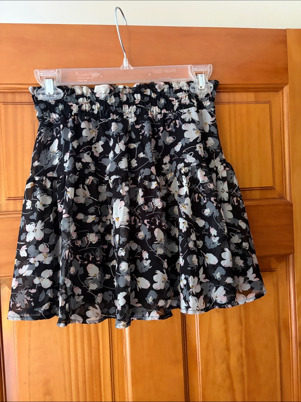 B Jewel Black Mini Skirt black grey white pink Floral Print Sz S - Picture 2 of 9